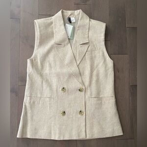New H&M Linen Blend Sleeveless Double Breasted Button Front Jacket vest Sz Small